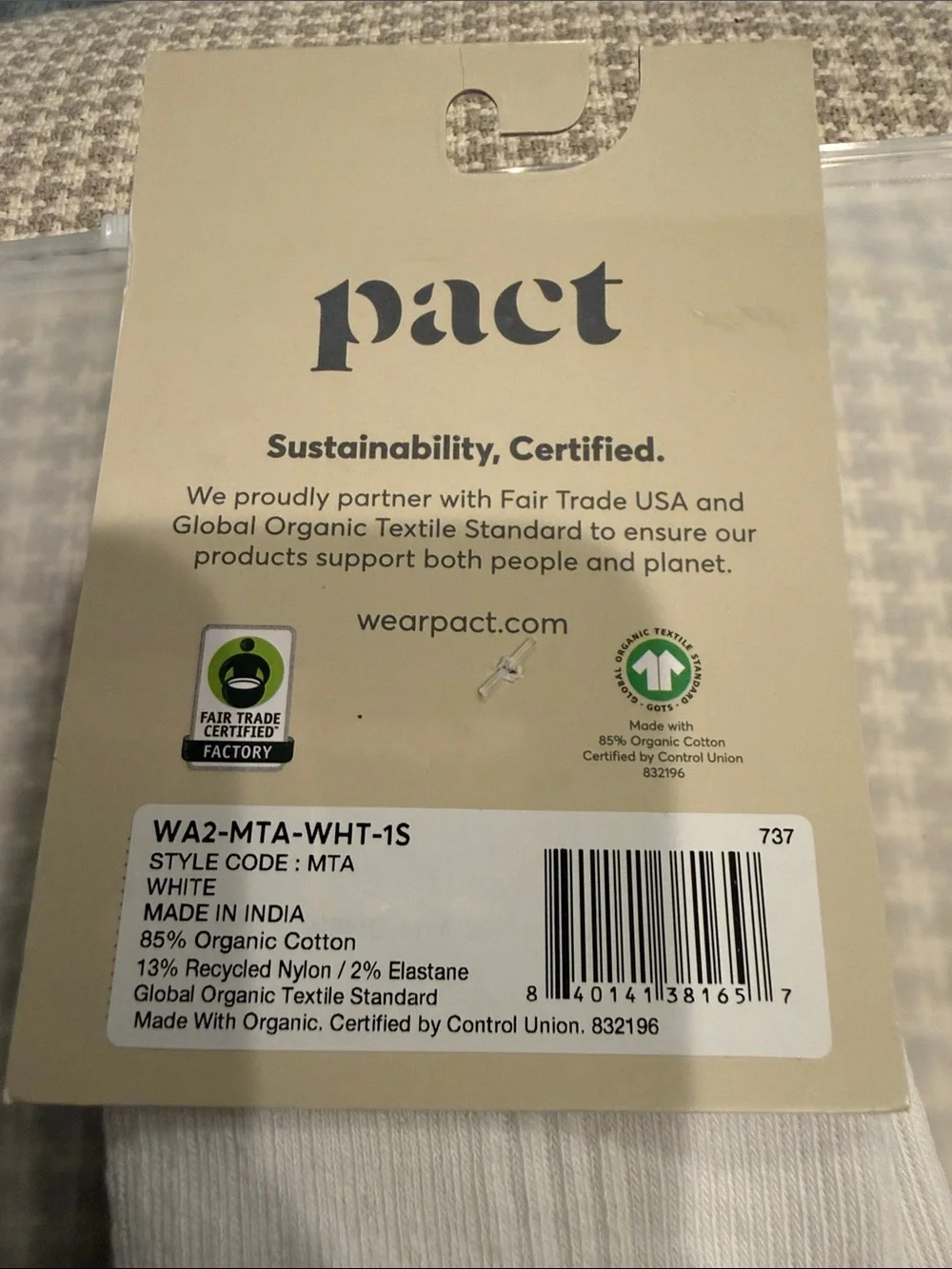 Pact Men's Organic Blend-3-Pack Socks - White Ankle & Green with Rust Stripes
